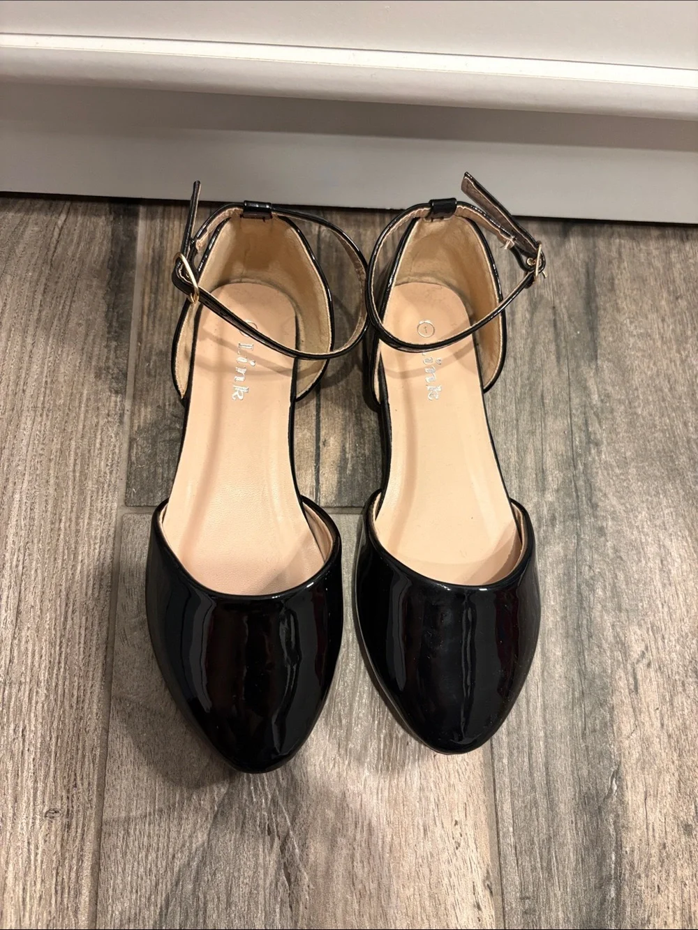 Girls Black Ankle-Strap Flats - Classic Patent Look - Size 1